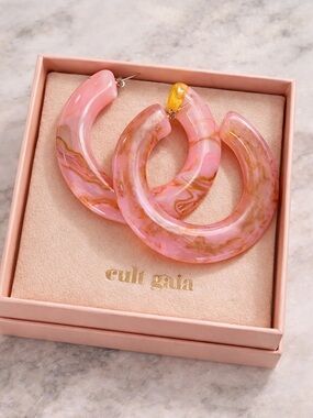 cult gaia Pink Marble Hoop Earrings with Gold Veining